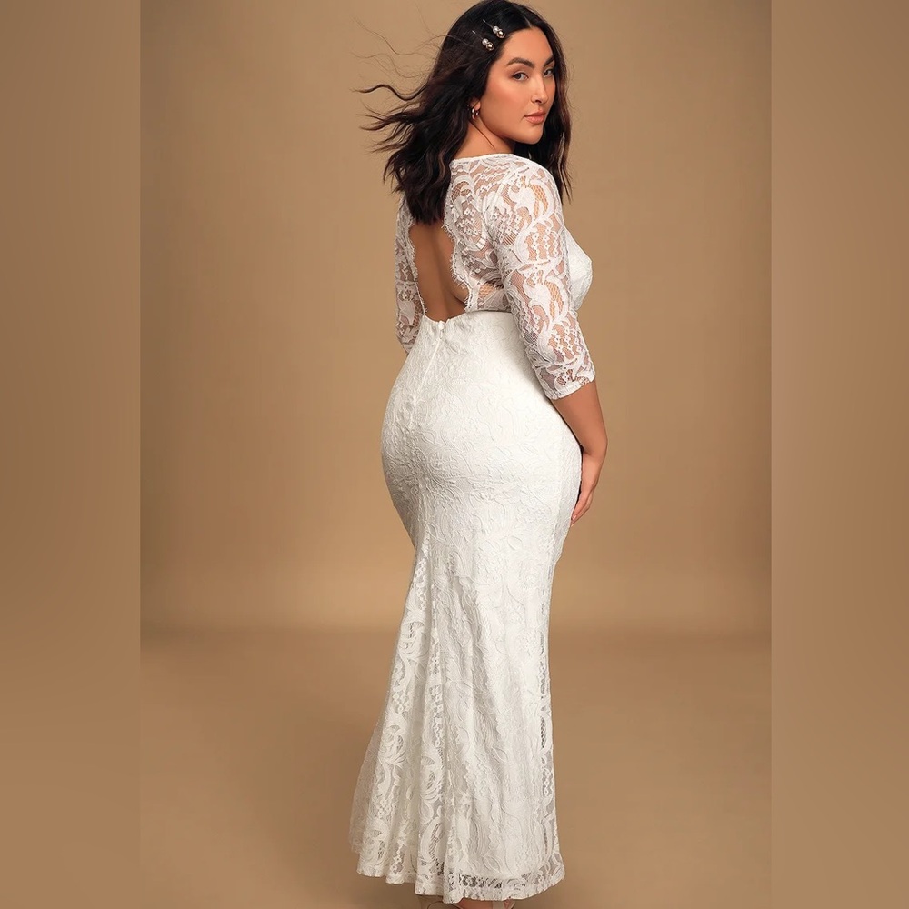 NWT Lulu’s Ashley White Lace Open Back Maxi Dress Wedding Size XL